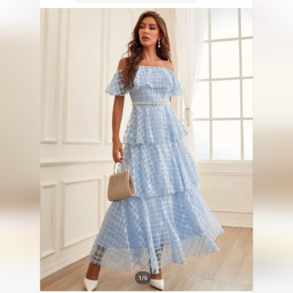 Off the shoulder layered long dress